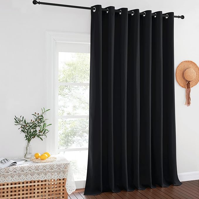 NICETOWN Wide Black Out Curtain for Boys Room, Grommet Blackout Thermal Insulated Window Treatment Room Darkening Sound Reducing for Bedroom/Nursery, Black, 1 Panel, W100 x L63