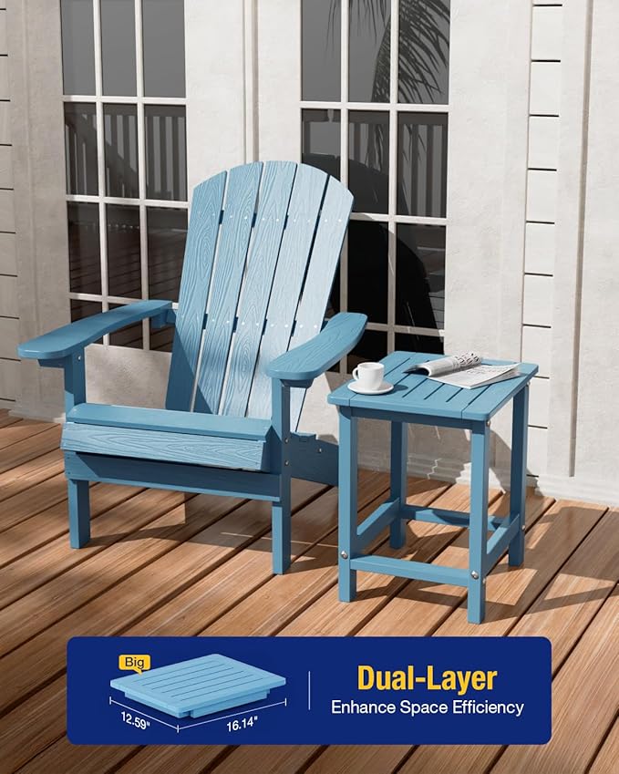 YEFU Outdoor Side Table for Patio: 16" HIPS Weather - Resistant Adirondack Tables Set of 2 - Small Square End Tables for Backyard Pool Porch Balcony - Indoor Outdoor Durable Table Blue