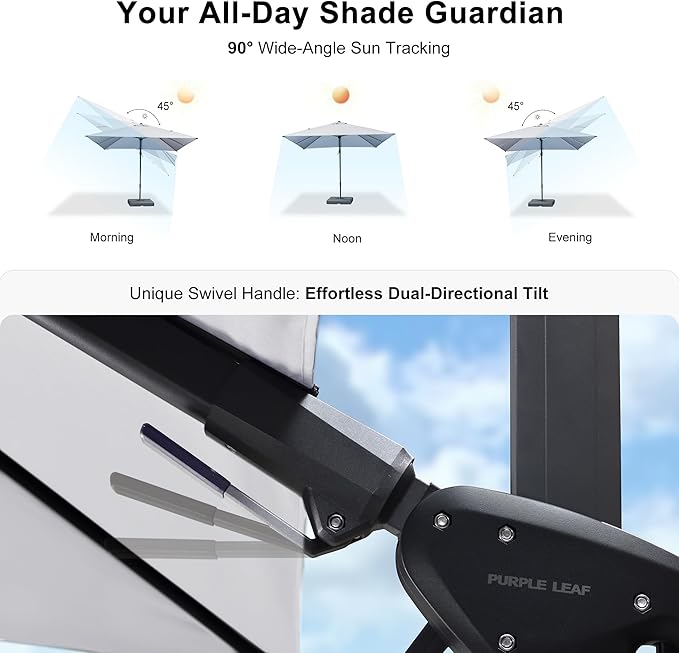 PURPLE LEAF 9' X 12' Right-left Tilt Patio Umbrella with Base Outdoor Cantilever Swivel Rectangle Umbrella Aluminum Offset Umbrella with 360-degree Rotation for Garden Deck Pool Patio White