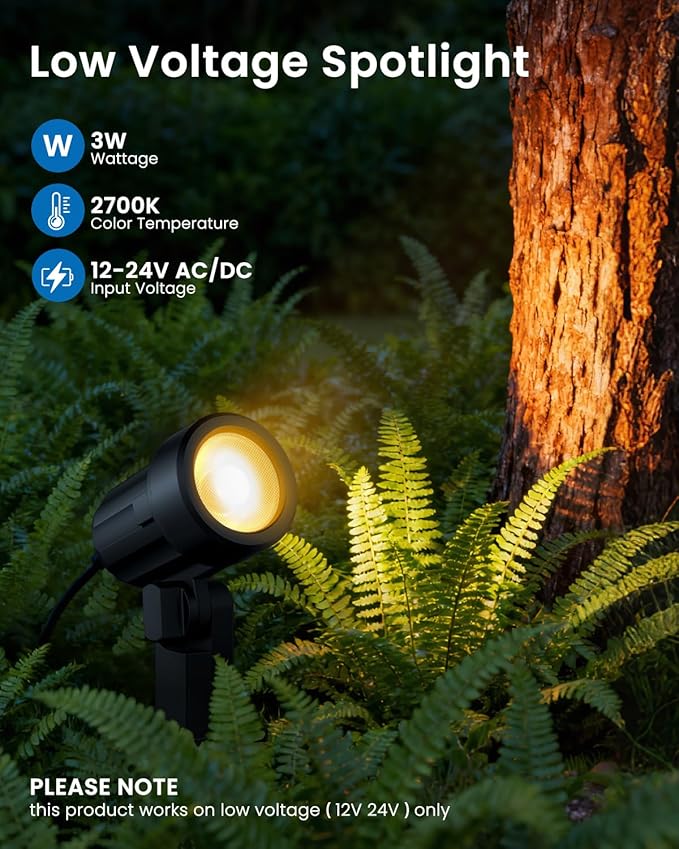 ZZXX All-in-One LED Landscape Lighting Kit, 4-Pack Low Voltage Landscape Lights with Transformer 32FT Wire and Connectors, 2700K Waterproof Outside Spotlights for Yard Garden Tree Pathway House