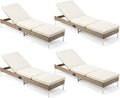 HOMREST Outdoor Chaise Lounge Chair Set of 4, Patio Wicker Lounge Chairs with Adjustable Backrest, Rattan Pool Sunbathing Chaiser with Removable Cushion (Khaki)