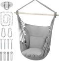 MoNiBloom Hammock Chair Hanging Rope Swing w/2 Cushions, Boho Macrame Hanging Chair Max 350 lbs Capacity w Pocket, Hardware Kit Included, Gray