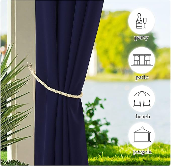 NICETOWN Canvas Outdoor Curtains for Patio Waterproof Extra Long 108" Length, 2 Panels Thermal Insulated Top and Bottom Grommet Privacy Vertical Drapes for Porch/Gazebo, 55" Wide, Dark Blue