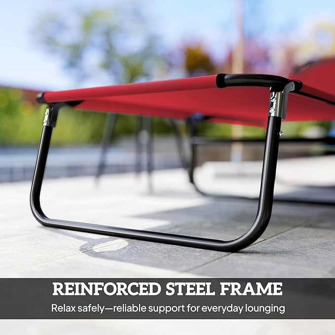 Outsunny Folding Chaise Lounge Pool Chairs, Outdoor Sun Tanning Chairs with 5-Level Reclining Back, Steel Frame for Beach, Yard, Patio, Red