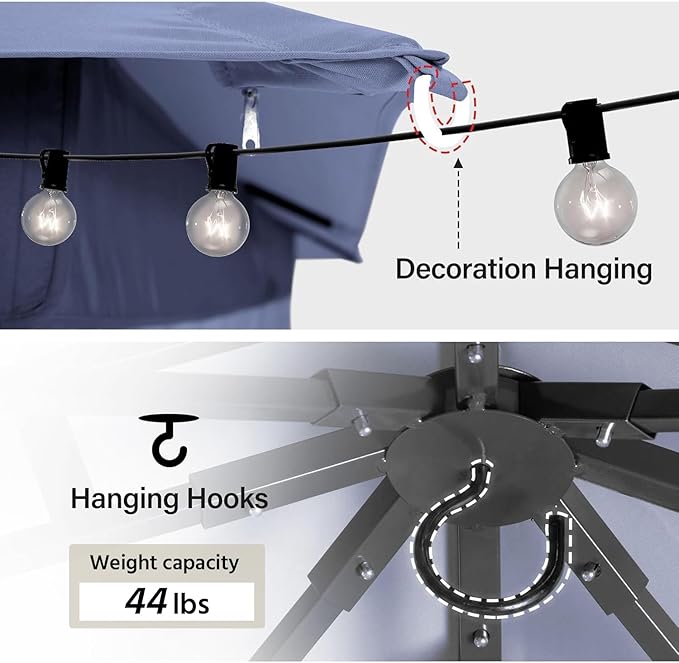 LAUSAINT HOME Semi-Permanent Outdoor Patio Gazebo 12'x12', Heavy Duty Party Tent Shelter with Double Roofs, Mosquito Nettings and Privacy Screens for Backyard, Garden, Lawn, Navy Blue