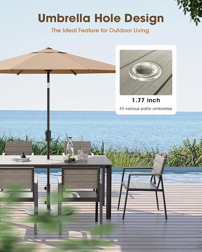 Outdoor Patio Dining Set for 4，Aluminum & HDPS Patio Table and Chairs Set with Umbrella Hole, Modren 5 Peice Patio Furniture Set, All-Weather Dining Table and 4 Chairs (Classic Gray)