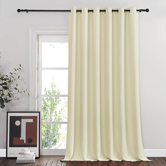NICETOWN Room Divider Curtain 132 Inches Long, Wide Blackout Sliding Door Curtain for Bedroom, Room Darkening Privacy Window Curtain for Patio Door (1 Panel Set, Beige, 80 x 132 Inch)