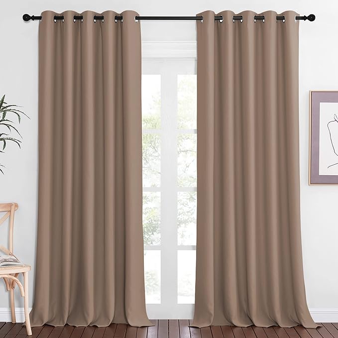 NICETOWN Blackout Window Curtain 90 inch Length - Room Darkening Thermal Insulated Grommet Large Window Treatment Light Blocking for Bedroom/Doorway (Capuccino, 1 Panel, W66 x L90)