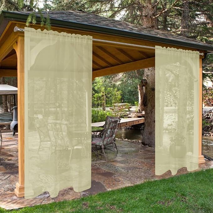 SpaceDresser Waterproof Outdoor Sheer Curtains for Patio - 2 Panels Rod Pocket Indoor Voile Sheer Curtain for Living Room,52W x 120L inch,Sage Green