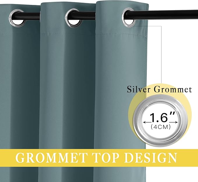 NICETOWN Blackout Curtain for Sliding Door, Patio Door Curtains, Grommet Thermal Insulated Room Divider Curtain Drape for Living Room/Bedroom (Greyish Blue, W80 x L84, 1 Panel)
