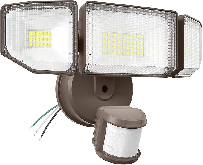 85W LED Security Lights Motion Sensor Light Outdoor, 8500LM Dusk to Dawn, IP65 Waterproof, 6500K, 3 Head Motion Detected Flood Light, Floodlight for Outside, Garage, Yard, Porch (Brown)
