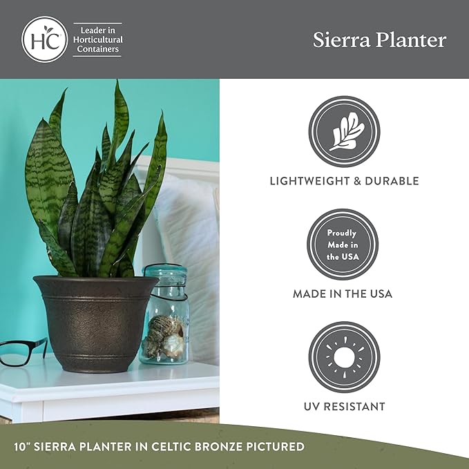 The HC Companies Sierra Round Self-Watering Pot - Lightweight Plastic Planter for Herbs & More - Durable Plant Pots for Indoor Plants & Outdoor Plants (16” Black Onyx, Pack of 2)