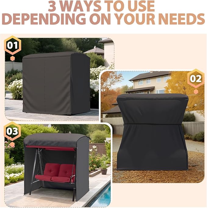 AECOJOY 2-Seat Outdoor Patio Swing Chair with Cover, Porch Swings Chairs for Adult, Outside Swing Bench with Adjustable Canopy&Removable Cushion, Brown