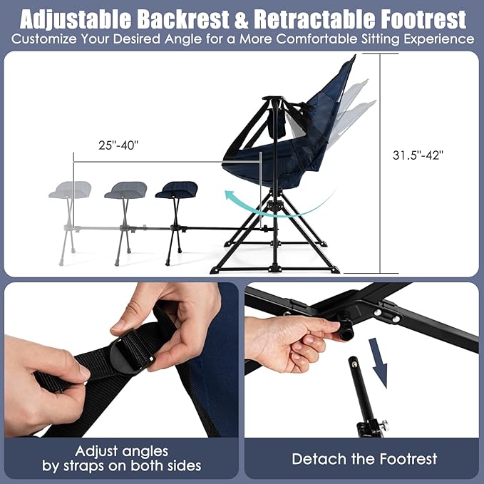 Tangkula Hammock Camping Chair, Portable Camp Chair with Retractable Footrest, Adjustable Back, Headrest, Cup Holder & Carry Bag, Outdoor Folding Lawn Chair for Camping, Fishing, Hiking