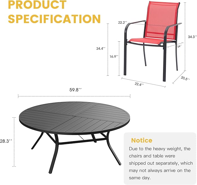 VICLLAX Patio Table and Chair Set of 10, All Weather Metal Round Outdoor Dining Furniture Set-59.9" Round Outdoor Table and Chairs, Black Tabletop
