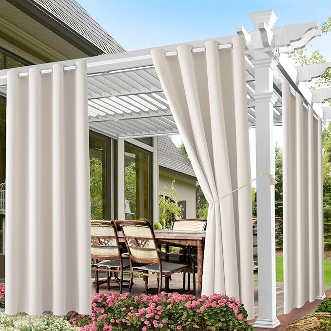 DIVA EN CAMINO DEC Outdoor Patio Curtain Waterproof Darkening Thermal Insulated Indoor Curtains for Bedroom, Porch, Living Room, Pergola, Cabana, W52 x L132, Cream, Set of 2 Panels