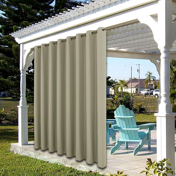 BONZER Waterproof Outdoor Curtains for Patio Porch Pergola Cabana Thick Privacy Extra Wide Grommet Indoor Curtains for Bedroom Living Room, 1 Panel, 150W x 108L inch, Taupe