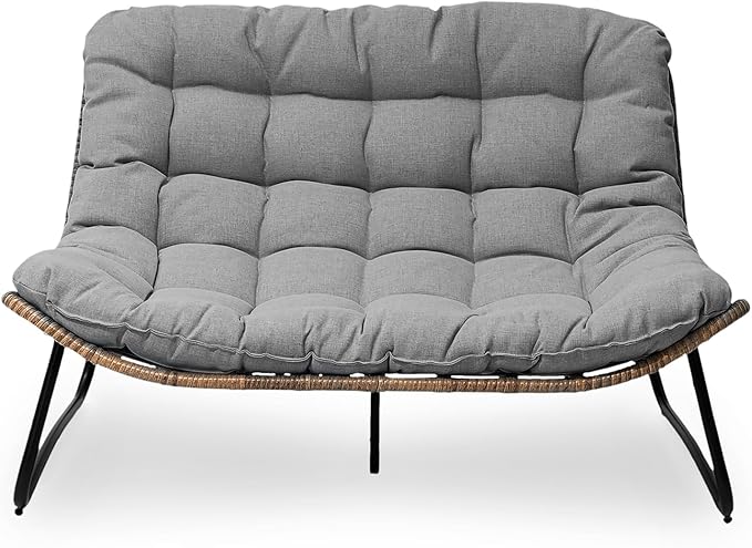 Crestlive Products Outdoor Loveseat 2PCS, Patio Conversation Set, All-Weather Boho Rattan Patio Furniture with Soft Cushion for Balcony, Poolside, Backyard (Without Table)