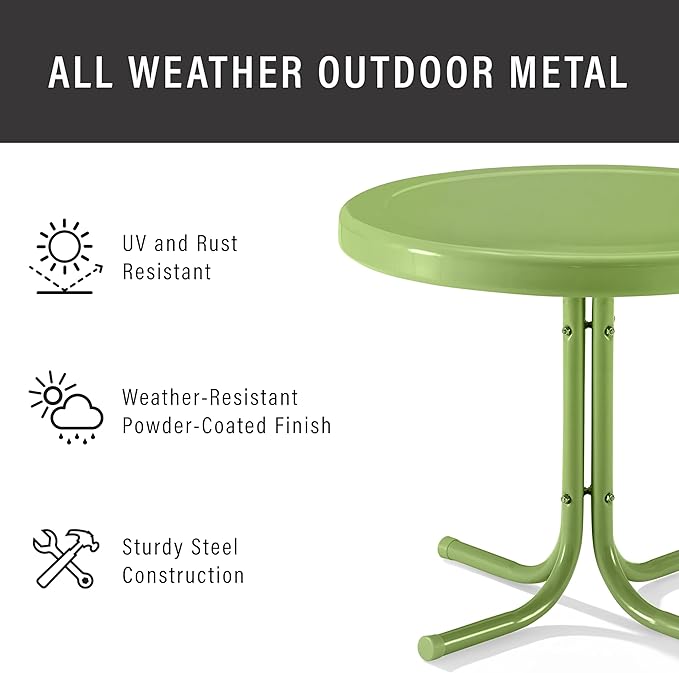 Crosley Furniture Griffith Weather Resistant Retro Metal Outdoor Side Table for Patio, Deck, Porch, Oasis Green
