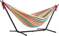 Vivere Double Cotton Hammock with Space Saving Steel Stand, Upgraded Polyester End Strings 450 lb Capacity - Premium Carry Bag Included - USA Grown Cotton (Salsa)