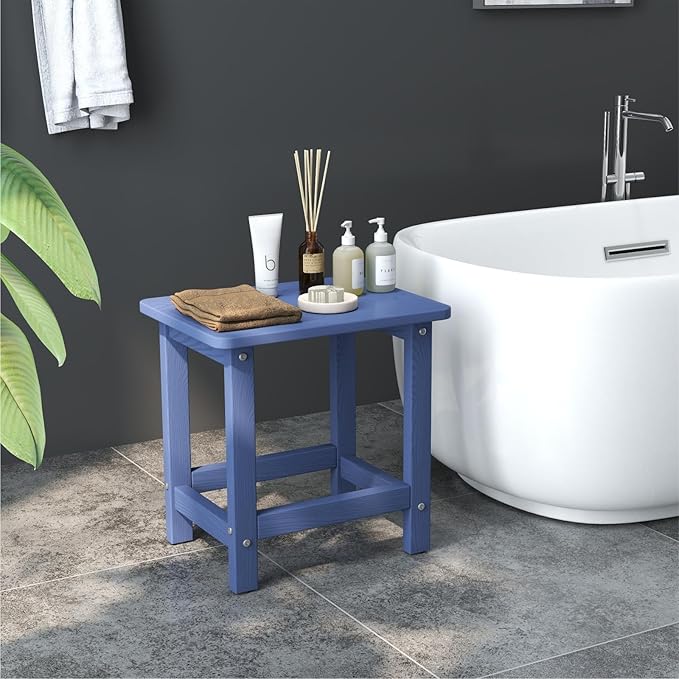 Weatherproof Outdoor Side Table, HDPE Small Outdoor Table for Adirondack, 16.6-Inch Patio Square End Tables for Garden, Backyard, Porch, Deck, Balcony, Poolside (Navy Blue)