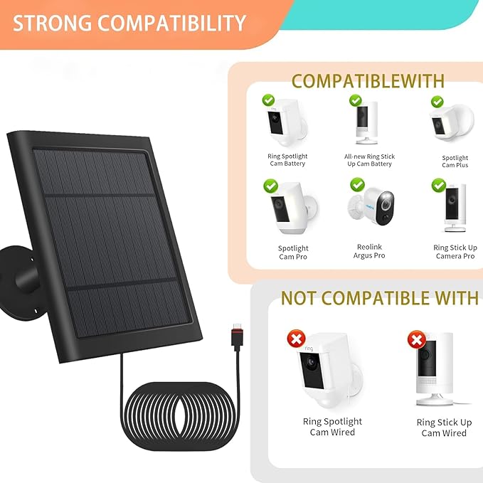 3 Pack - Solar Panel for Security Camera Spotlight Cam Plus/Pro(Battery) Stick Up Cam/Pro Wireless Outdoor with 10FT/3M Long Cable Dustproof Waterproof BK