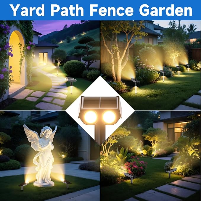 Solar Spot Lights Outdoor Adjustable Beam & PC Light Guide Column, 12 Pack Solar Lights Outdoor Waterproof IP65, 2 Modes & Auto On/Off Landscape Spotlights for Garden Yard Pathway Tree (Warm Yellow)