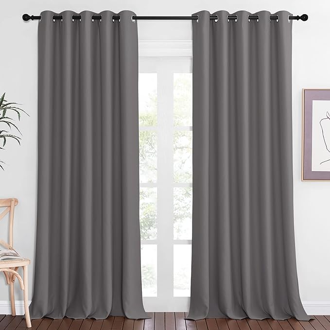 NICETOWN Blackout 118 inch Long Curtain for Living Room, Grommet Room Divider Sound Reducing Window Treatment for Sliding Glass Door/Bedroom, Gray, W66 x L118, 1 Panel