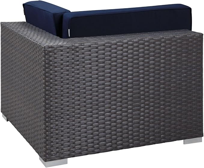 Modway Sojourn Wicker Rattan Outdoor Patio Sunbrella Fabric Corner in Canvas Navy