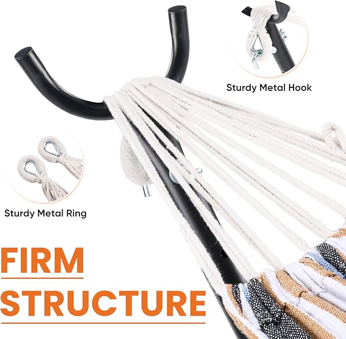 Sweetcrispy Double Hammock with Space Saving Steel Stand Heavy Duty 2 Person Standing Hammocks 450lb Capacity for Outside Garden Yard with Portable Carrying Bag, White