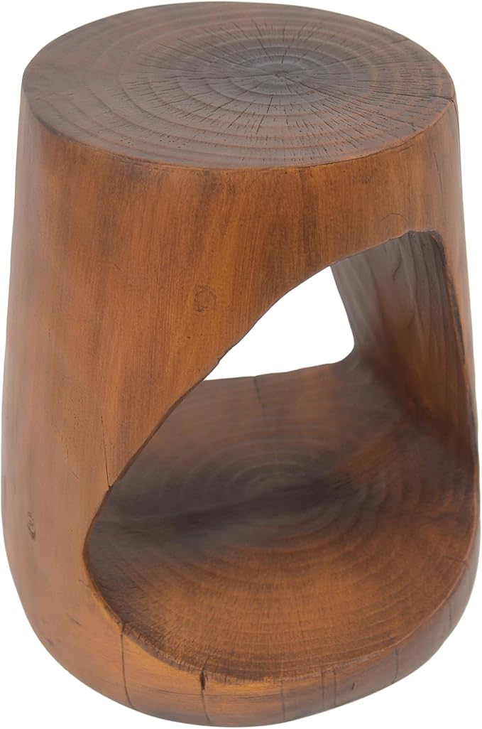 Christopher Knight Home Novi Outdoor Side Table, Hollow Round-shaped Decorative Accent Side End Table, Garden Stool for Patio Balcony Beach Pool, Lightweight Concrete, Wood-Like Texture, Antique Brown