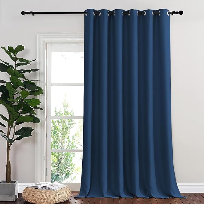 NICETOWN Blackout Sliding Glass Door Curtains, Room Darkening Thermal Insulated Curtains for Living Room Bedroom, Extra Wide Window Drapes, 1 Panel, W80 x L118, Moroccan Blue