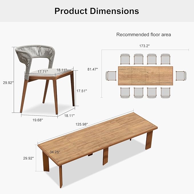 PURPLE LEAF 11 Pieces Outdoor Dining Set Patio Dining Furniture Aluminum Wicker Rattan Outdoor Dining Table and Chairs for Lawn Garden Backyard Brown