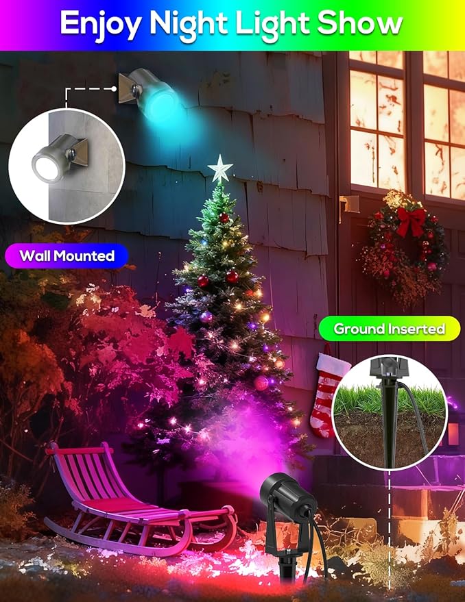 Zyan Solar Color Changing RGB Spotlights with Remote, Separate Monocrystalline Panels & USB-C Powered 18000mAh Auto On Off, Outdoor IP65 Waterproof, for Patio Yard Garden Pathway (12 Pack)