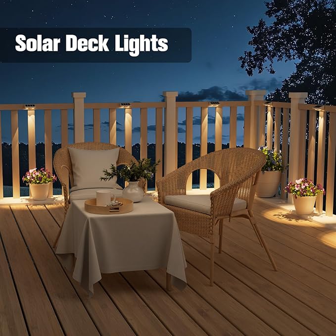 NIORSUN Solar Fence Lights,24 Pack Solars Deck Light,Warm White Color,Outdoor Bulb Waterproof Led IP65,Power Patio Lamp with Lenses for Outside/Backyard/Railing/Yard(White)