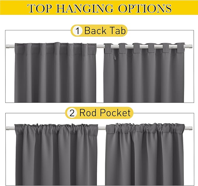 NICETOWN 2 Panels Outdoor Curtains Waterproof Pocket & Back Tab on Top & Bottom, Thermal Insulated Fixed Windproof Blackout Outdoor Drapes Privacy for Patio with Rope for Fixed, W52 x L95, Grey