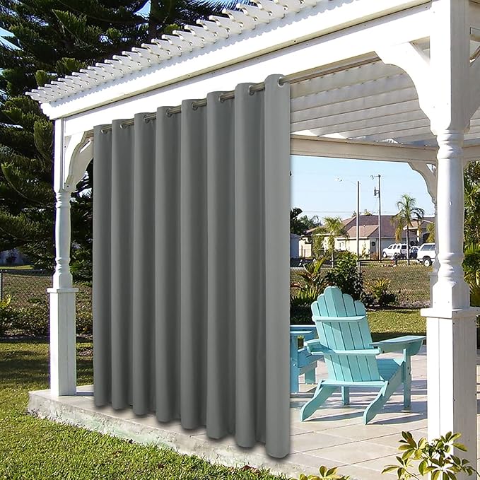 BONZER Waterproof Indoor/Outdoor Curtains for Patio Thick Privacy Wide Grommet Curtains for Bedroom, Living Room, Porch, Pergola, Cabana, 1 Panel, 110W x 108L inch, Grey