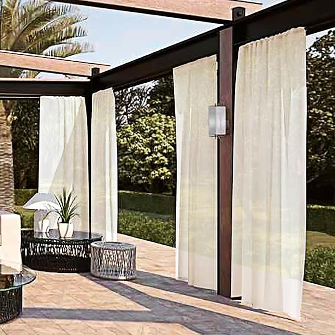 SpaceDresser Waterproof Outdoor Sheer Curtains for Patio - 2 Panels Rod Pocket Indoor Voile Sheer Curtain for Living Room,52W x 96L inch, Ivory