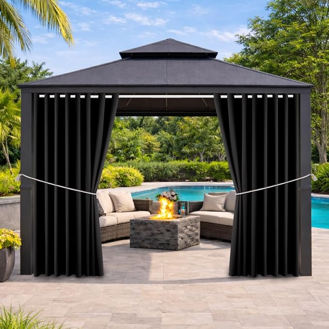 Waterproof Outdoor Curtain W105 x L95 - Grommet Top Sunlight Blocking Window Treatment Drapes Blackout Curtains for Home Bedroom Living Room Outdoor Patio Porch Pergola Cabana Gazebo (Black)