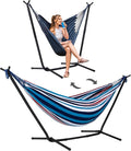 SUNCREAT 2-in-1 Convertible Portable Double Hammock with Stand Included, Outdoor Hammock and Stand, Patented, Sea Blue