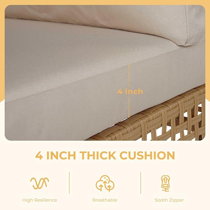 Grand patio 15-Piece Wicker Patio Furniture Set with Lift Top Coffee Storage Table, Outdoor Conversation Set Sectional Sofa with Water Resistant Thick Cushions, Cream