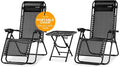 SereneLife Outdoor Zero Gravity Lounge Chair Set with Table – 2 Adjustable Recliners with Cup Holders, Headrest, Steel Frame & Foldable Design for Patio, Pool, Garden, or Camping