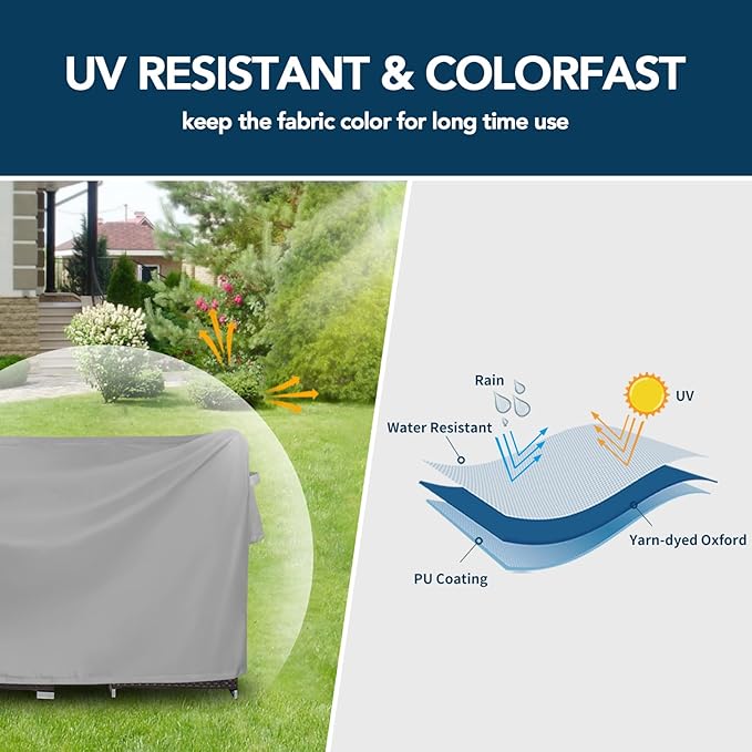 Easy-Going Rectangle Patio Furniture Cover Waterproof Outdoor Dining Table and Chair Cover Anti-UV Outside Sectional Sofa Set Covers (111"L x 74"W x 28"H, Grey)