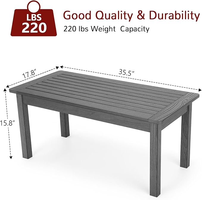 Stoog Outdoor Coffee Table, All-Weather HIPS Patio Coffee Table, for Backyard, Porch, Garden, Pool & Deck, Grey