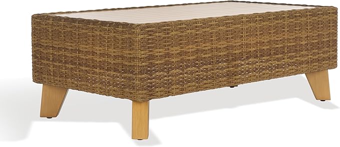 SAFAVIEH Couture Collection Margarita Natural Brown Faux Wicker Rectangle Indoor/Outdoor Coffee Table (Fully Assembled)