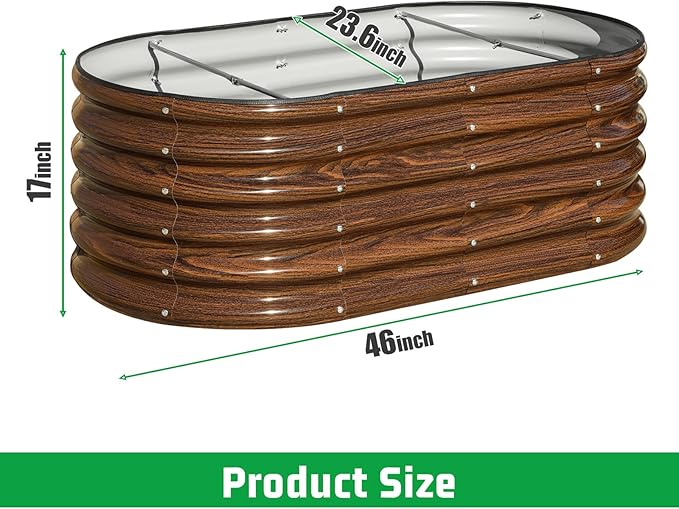 SnugNiture 4x2x1.5ft Raised Garden Bed Outdoor, 17" Tall Galvanized Metal Planter Box, Oval Raised Garden Bed Kit for Planting Vegetables Plants Fruits, Brown