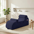 ijuicy 25" Wide Corduroy Yoga Chair, Yoga Lounge Chair for Adults, Chaise Lounge Chair Indoor/Yoga Lounger with Headrest, Waist Cushion, Movable Footrest, Side Pockets, High Density Sponge-Blue