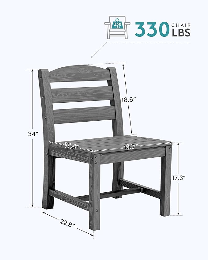 SERWALL Outdoor Dining Chairs Set of 4, All-Weather HDPE Patio Chair with 19.7" Widened Seat, for Backyard, Garden, Gray