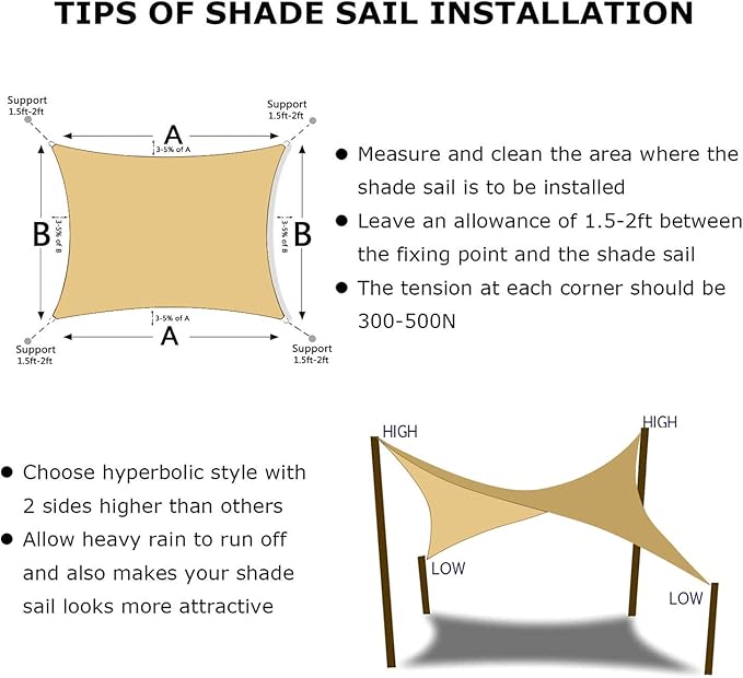 KANAGAWA Sun Shade Sail 12'x16' Sand Rectangle UV Block Canopy Awning Shelter Fabric Cloth Screen for Outdoor Patio Garden Backyard Activities