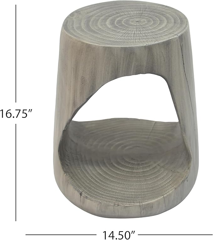 Christopher Knight Home Novi Outdoor Side Table, Hollow Round-Shaped Decorative Accent Side End Table, Garden Stool for Patio Balcony Beach Pool, Lightweight Concrete, Wood-Like Texture, Gray
